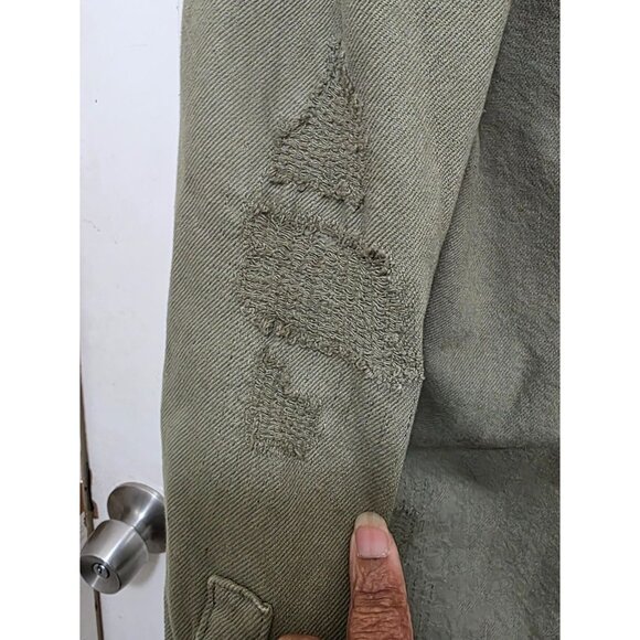 Zara Men's Denim Olive Green Relaxed Fit Distressed Button-Up Shirt L Cotton - Picture 5 of 6